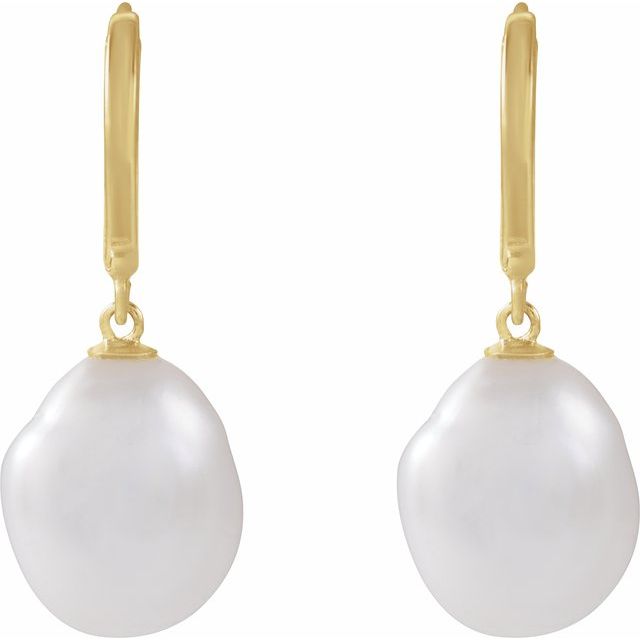 14K Cultured Freshwater Keshi Pearl Hoop Earrings