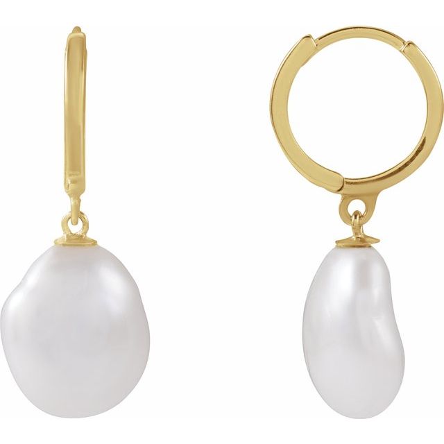 14K Cultured Freshwater Keshi Pearl Hoop Earrings