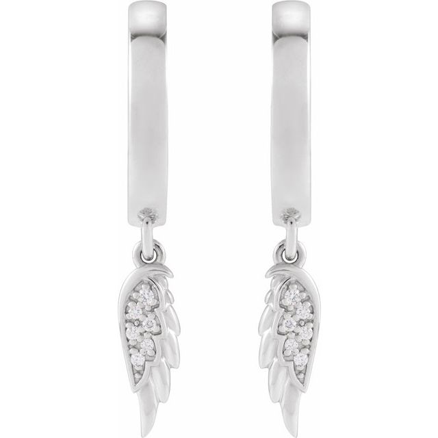 14K .03 CTW Natural Diamond Angel Wing Hinged Hoop Earrings