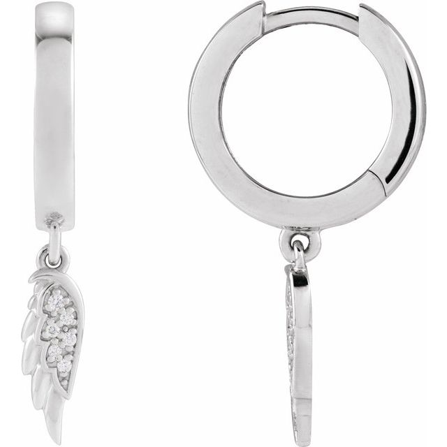 14K .03 CTW Natural Diamond Angel Wing Hinged Hoop Earrings