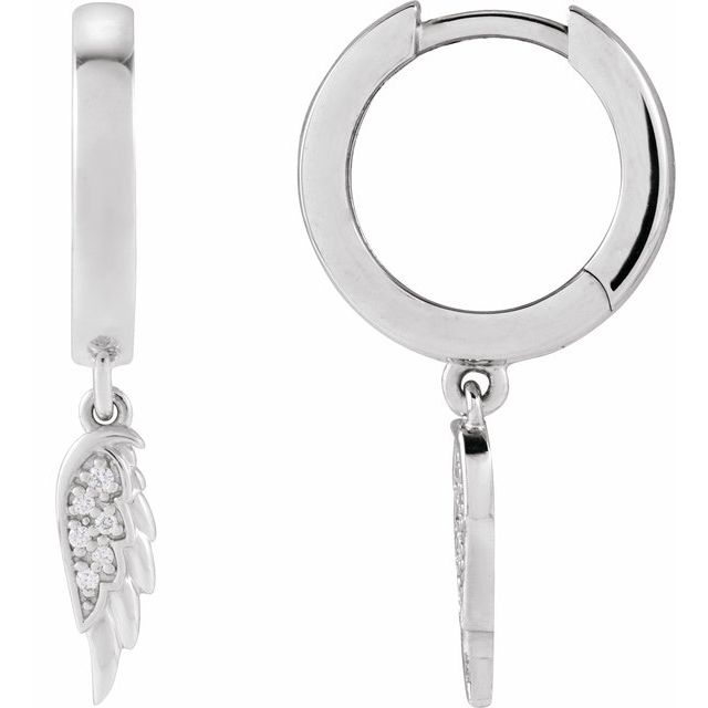 14K .03 CTW Natural Diamond Angel Wing Hinged Hoop Earrings
