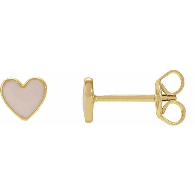 14K Pink Enamel Heart Earrings