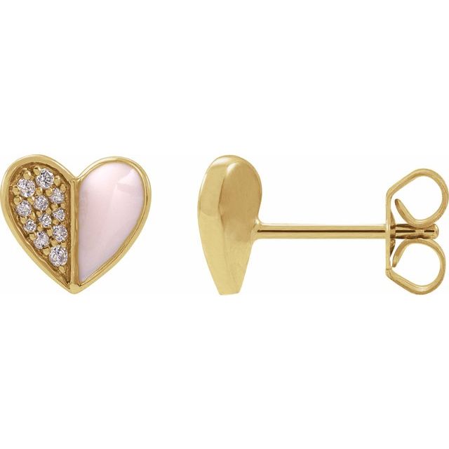 14K 1/10 Natural Diamond & Pink Enamel Heart Earrings