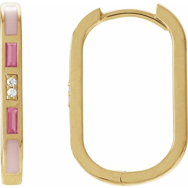14K Natural Pink Tourmaline & .02 CTW Natural Diamond Hoop Earrings