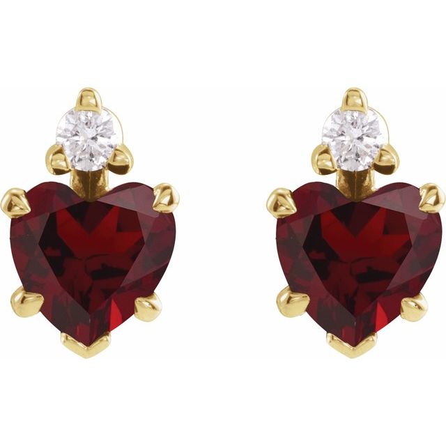 14K Natural Mozambique Garnet & .06 Natural Diamond Stud Earrings