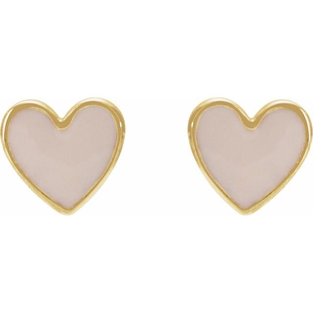 14K Pink Enamel Heart Earrings
