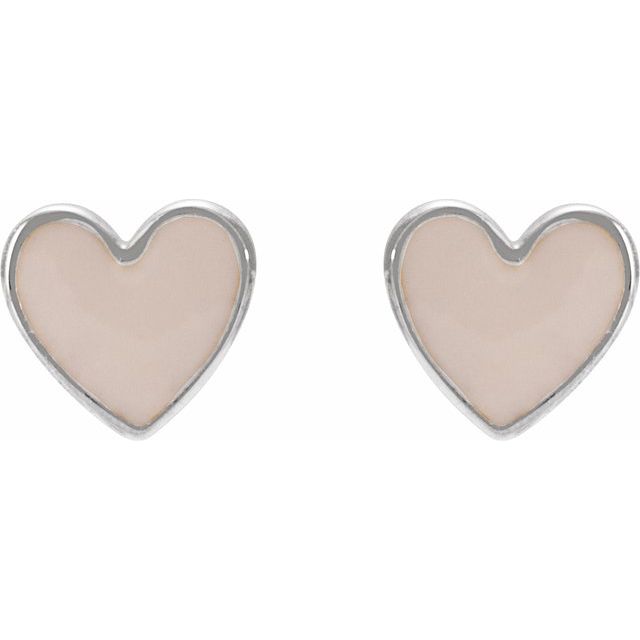 Sterling Silver Pink Enamel Heart Earrings