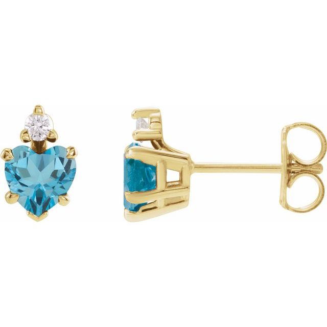 14K Natural London Blue Topaz & .06 Natural Diamond Stud Earrings