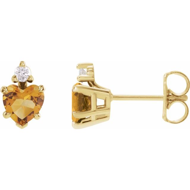 14K Natural Citrine & .06 Natural Diamond Stud Earrings
