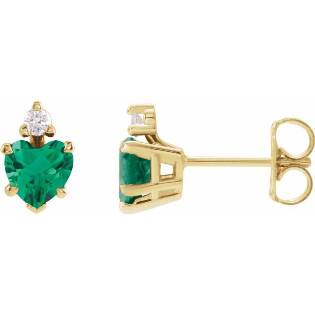 14K Lab-Grown Emerald & .06 Natural Diamond Stud Earrings