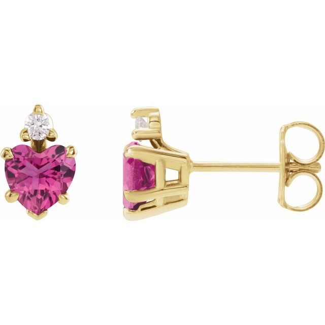14K Natural Pink Tourmaline & .06 Natural Diamond Stud Earrings