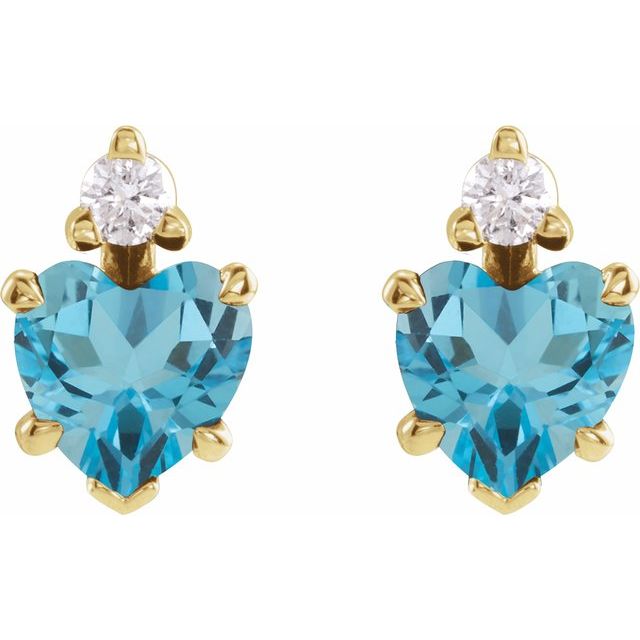 14K Natural London Blue Topaz & .06 Natural Diamond Stud Earrings