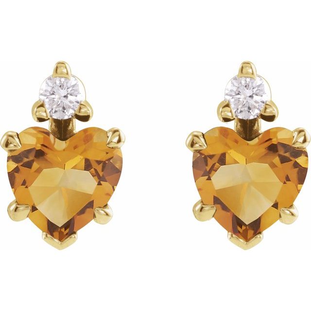 14K Natural Citrine & .06 Natural Diamond Stud Earrings