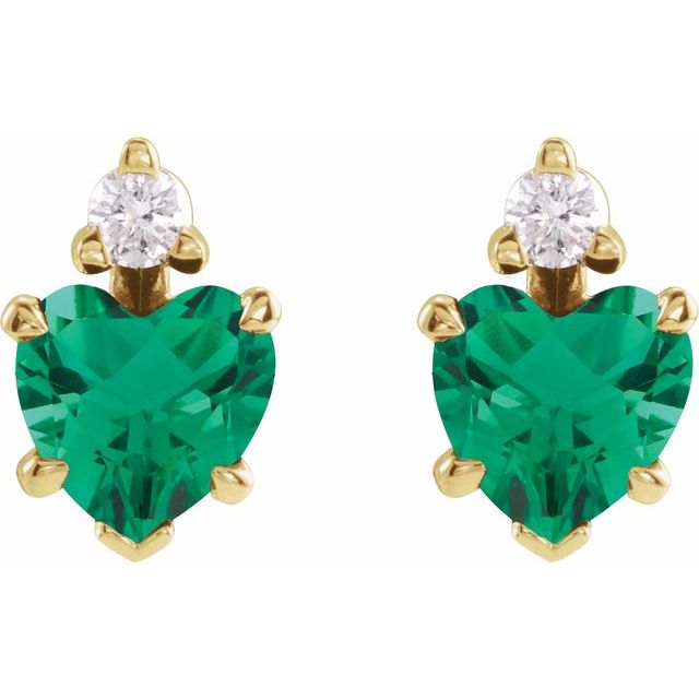 14K Lab-Grown Emerald & .06 Natural Diamond Stud Earrings