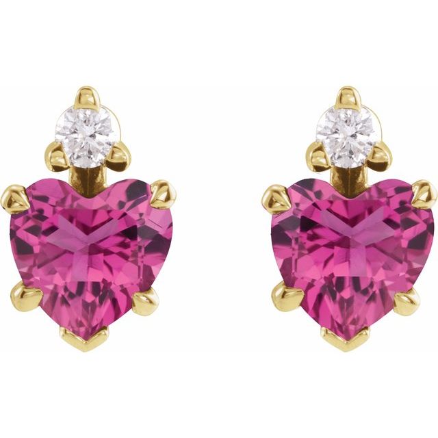 14K Natural Pink Tourmaline & .06 Natural Diamond Stud Earrings