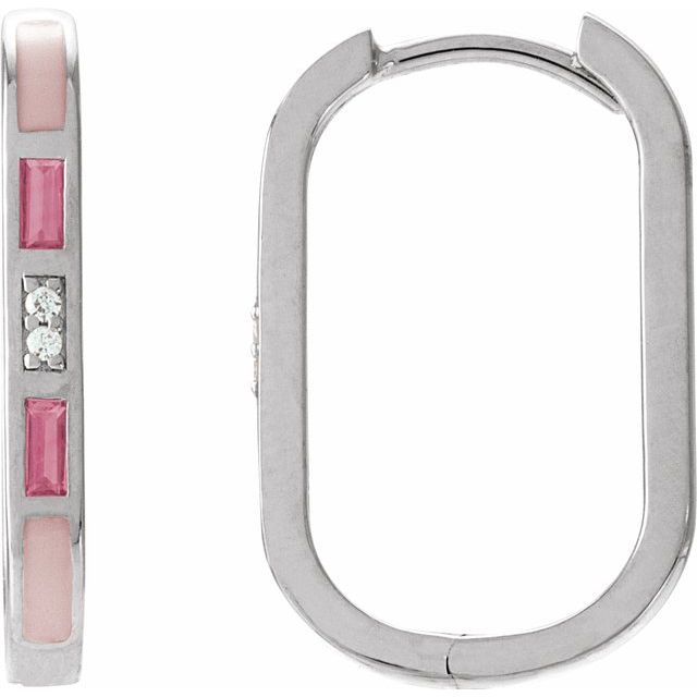 14K Natural Pink Tourmaline & .02 CTW Natural Diamond Hoop Earrings