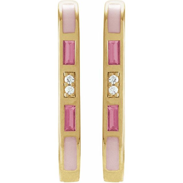 14K Natural Pink Tourmaline & .02 CTW Natural Diamond Hoop Earrings