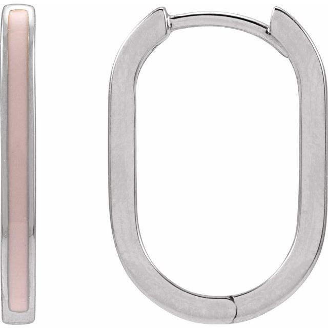 Sterling Silver Pink Enamel Hoop Earrings