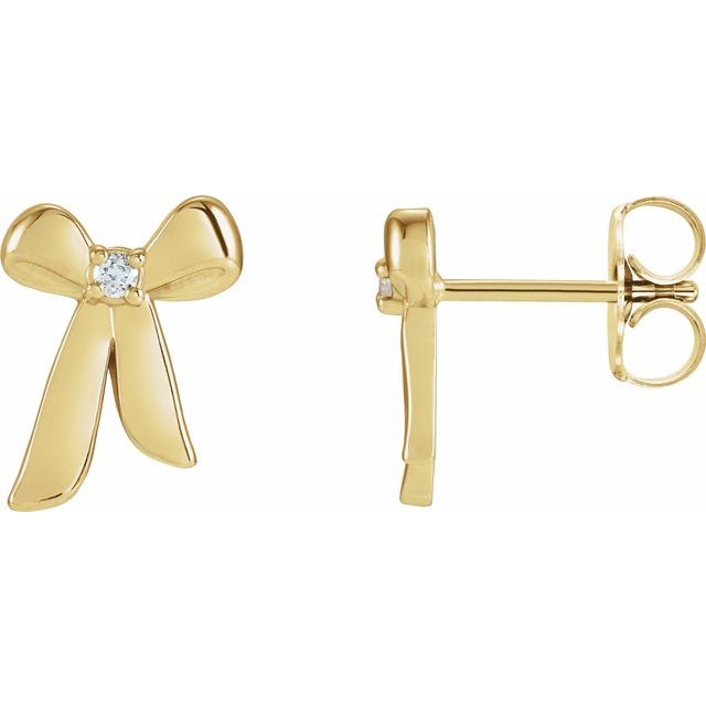 14K .03 CTW Natural Diamond Bow Earrings