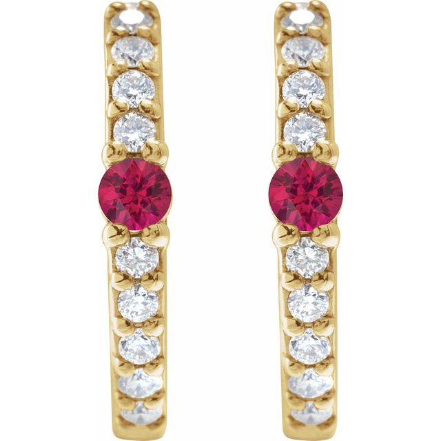 14K Natural Ruby & 1/8 CTW Natural Diamond Hoop Earring