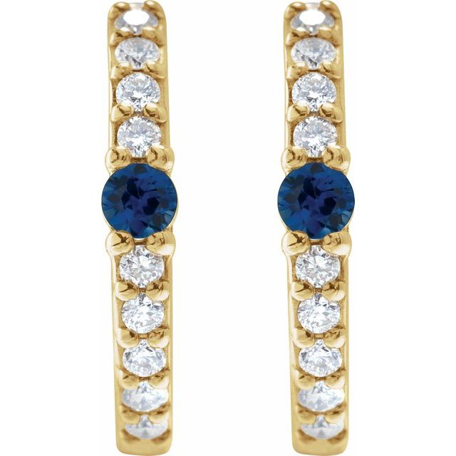 14K Lab-Grown Blue Sapphire & 1/8 CTW Natural Diamond Hoop Earring