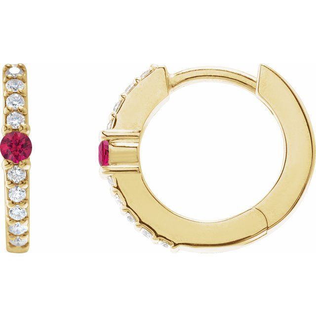 14K Natural Ruby & 1/8 CTW Natural Diamond Hoop Earring