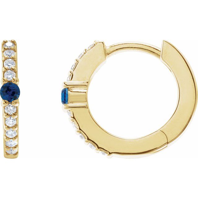 14K Natural Blue Sapphire & 1/8 CTW Natural Diamond Hoop Earring