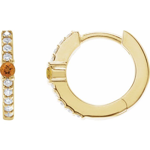 14K Natural Citrine & 1/8 CTW Natural Diamond Hoop Earring
