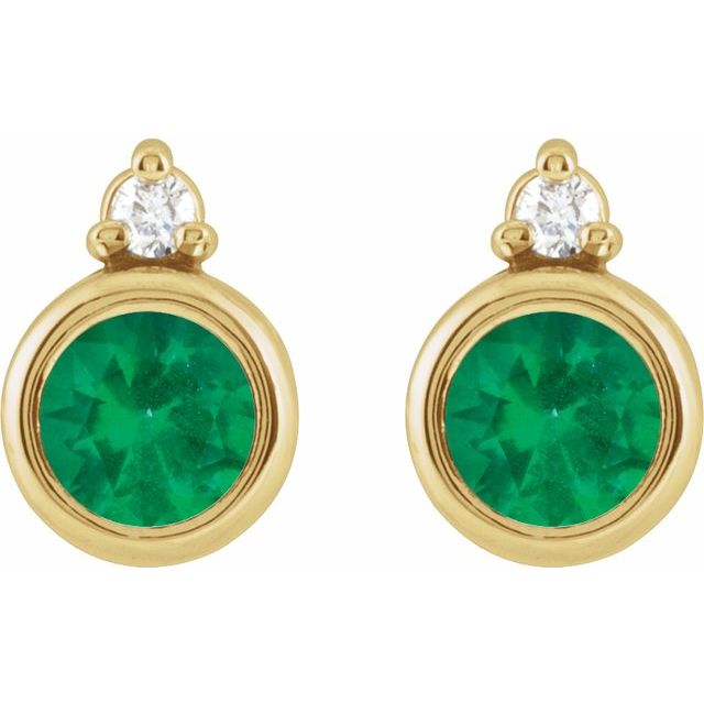 14K Lab-Grown Emerald & .03 CTW Natural Diamond Earrings