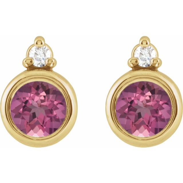14K Natural Pink Tourmaline & .03 CTW Natural Diamond Earrings