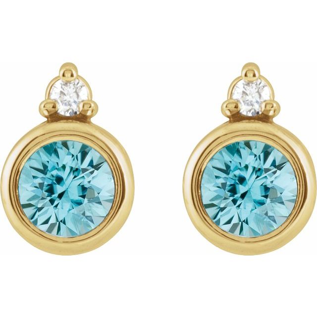 14K Natural Blue Zircon & .03 CTW Natural Diamond Earrings