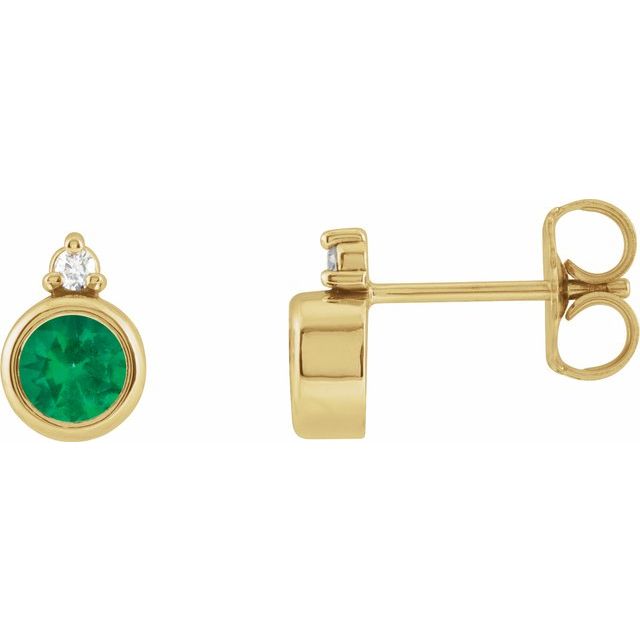 14K Lab-Grown Emerald & .03 CTW Natural Diamond Earrings