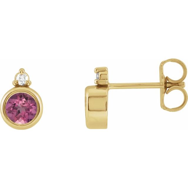 14K Natural Pink Tourmaline & .03 CTW Natural Diamond Earrings