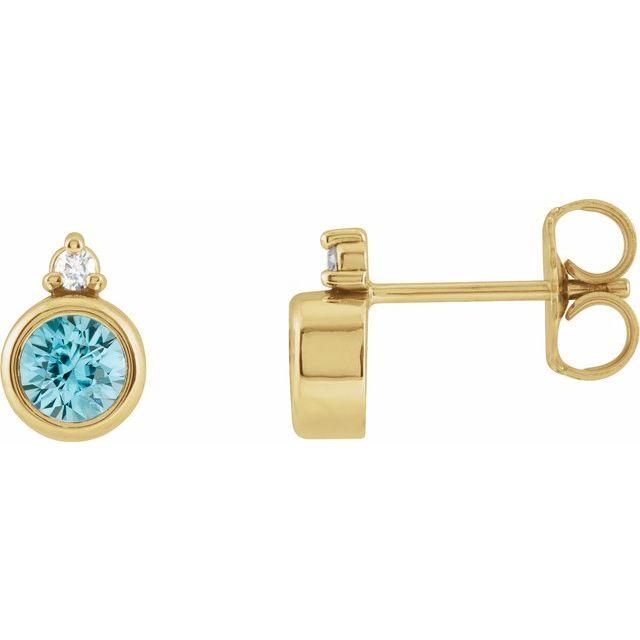 14K Natural Blue Zircon & .03 CTW Natural Diamond Earrings
