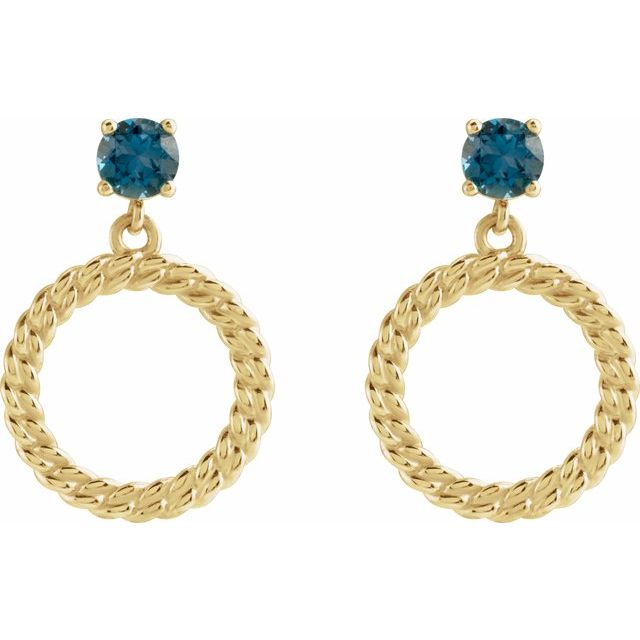 14K Natural London Blue Topaz Chain Link Earrings