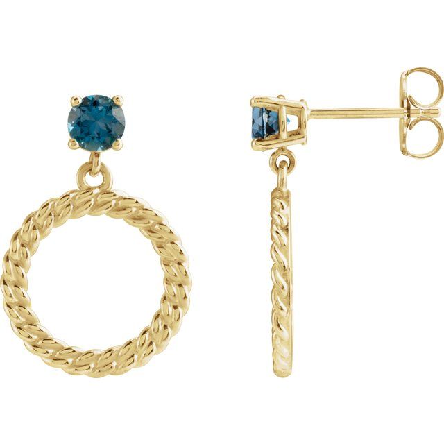 14K Natural London Blue Topaz Chain Link Earrings