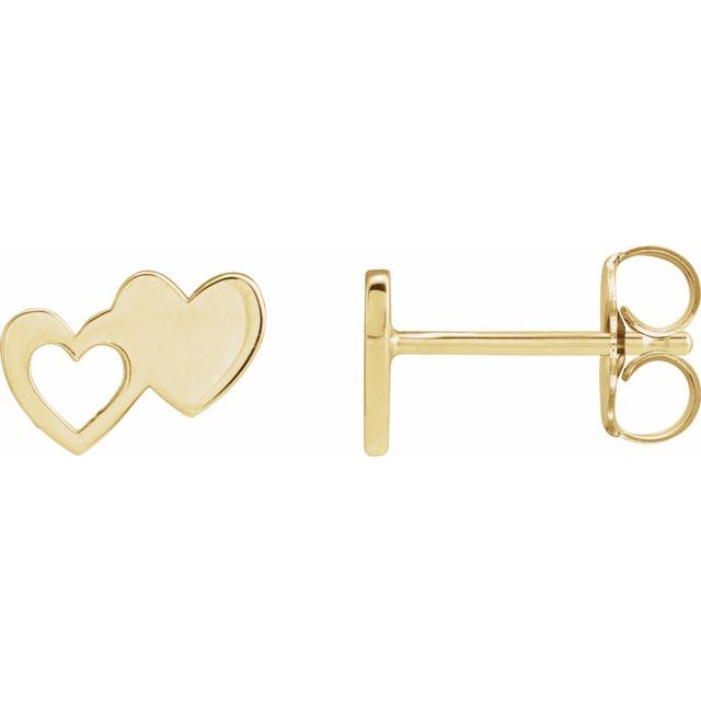 14K Double Heart Stud Earrings