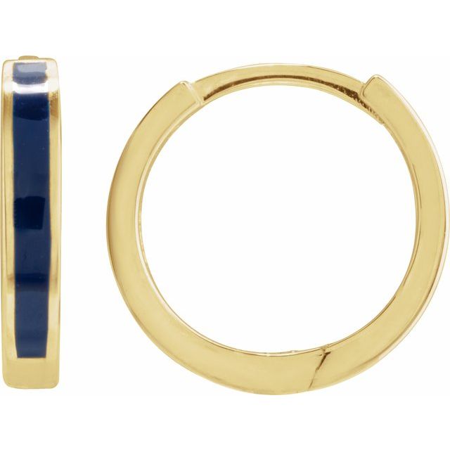 14K Blue Enamel Hinged Hoop Earrings