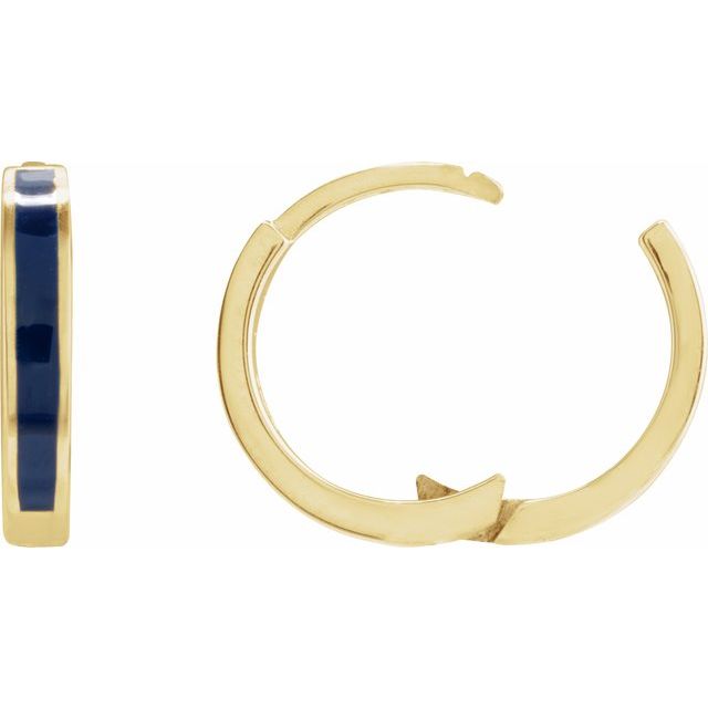14K Blue Enamel Hinged Hoop Earrings