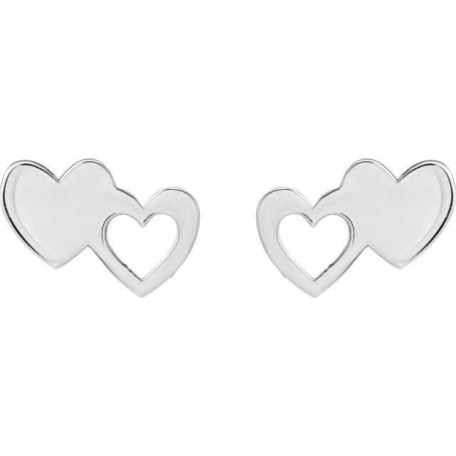 Sterling Silver Double Heart Stud Earrings