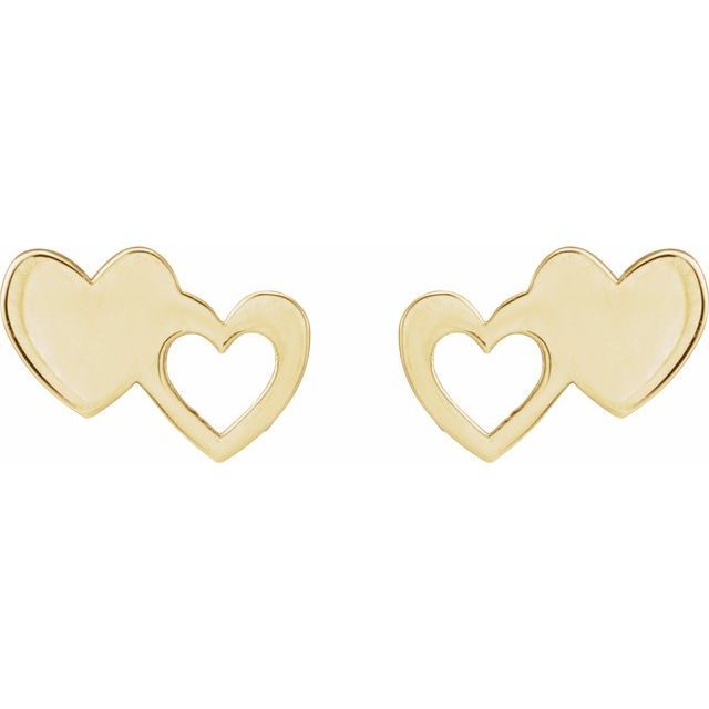 14K Double Heart Stud Earrings