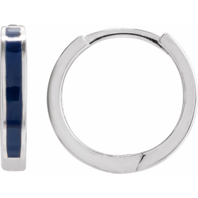 Sterling Silver Blue Enamel Hinged Hoop Earrings