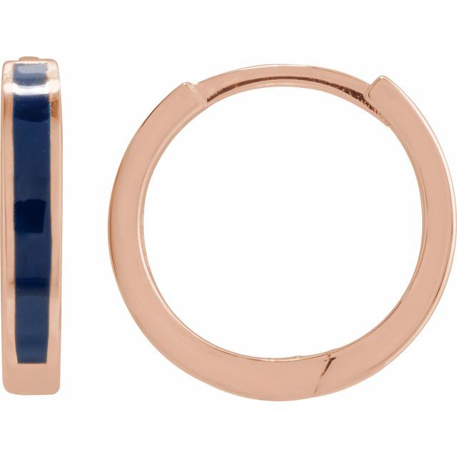 14K Blue Enamel Hinged Hoop Earrings