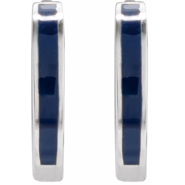 Sterling Silver Blue Enamel Hinged Hoop Earrings