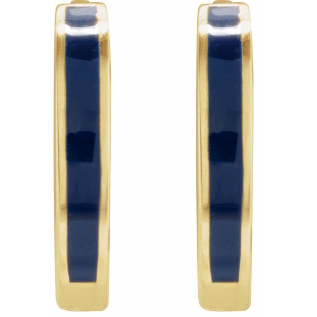 14K Blue Enamel Hinged Hoop Earrings