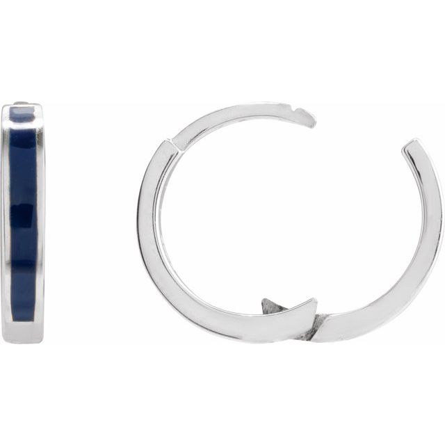 Sterling Silver Blue Enamel Hinged Hoop Earrings