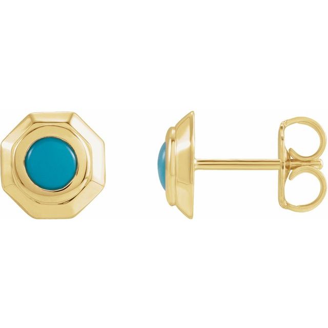 14K Natural Turquoise Geometric Cabochon Earrings