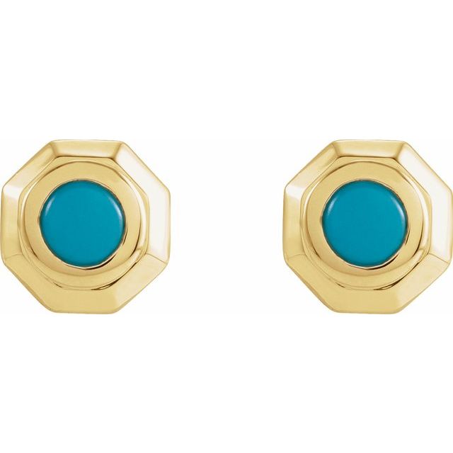 14K Natural Turquoise Geometric Cabochon Earrings