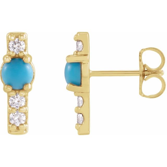 14K Natural Turquoise & 1/5 CTW Natural Diamond Bar Earrings