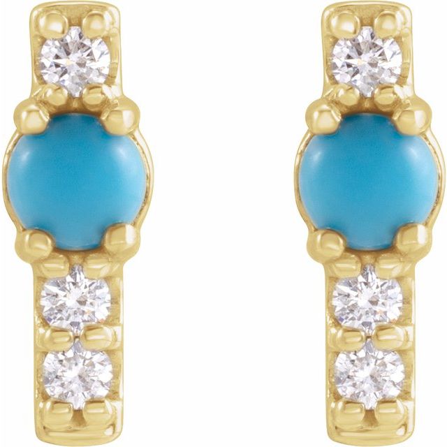 14K Natural Turquoise & 1/5 CTW Natural Diamond Bar Earrings